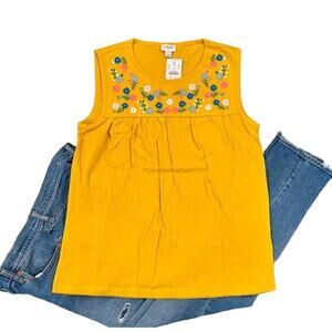 NWT J. Crew Gold W/ Floral Embroidered Yoke Tee/Tank - SIZE MEDIUM